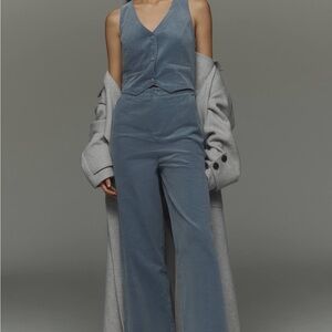 Anthropologie En Elly Large Blue Corduroy Twofer Sleeveless Wide Leg Jumpsuit